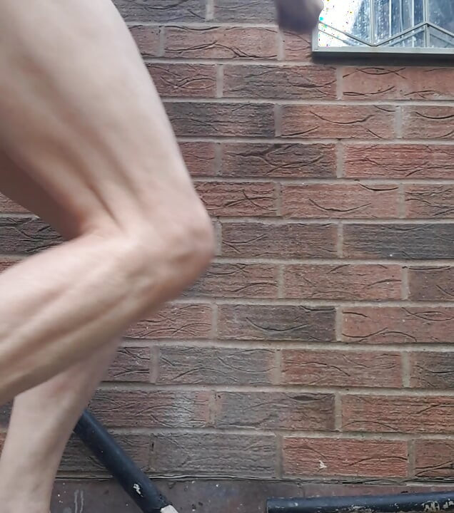 Hanging from my cock And balls on a lovely sunny morning