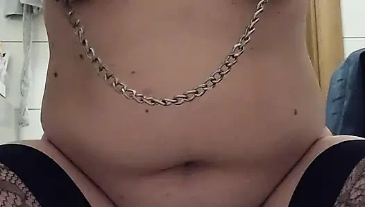 Intense dildo riding session with a wand, ending in an orgasm