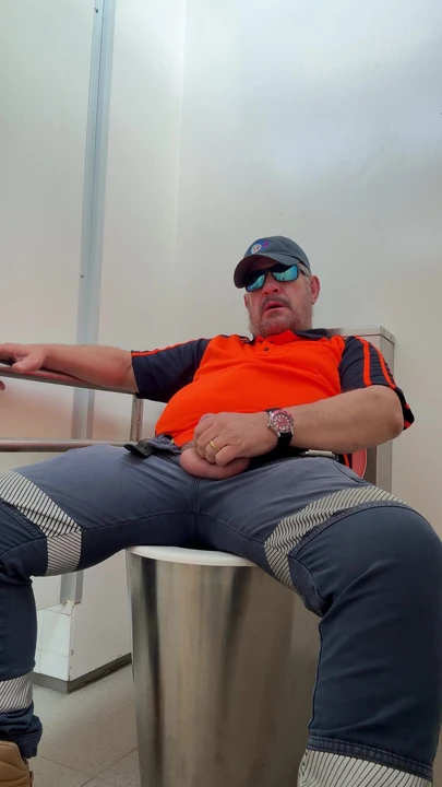 Horny man wanking in public toilet
