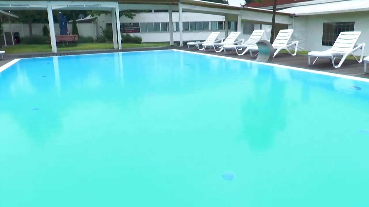 Horny fucking teen rides big cock in swimming pool