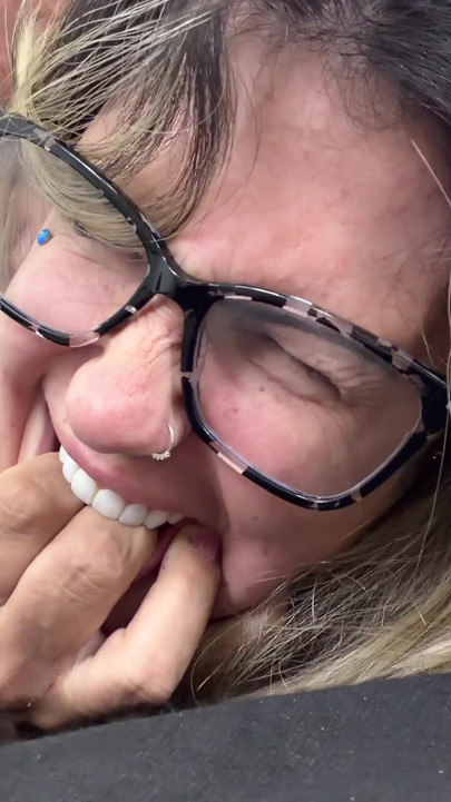 Nerdy girl feels the cuckold's cock for the first time in her face, mouth and ass | Clip 1