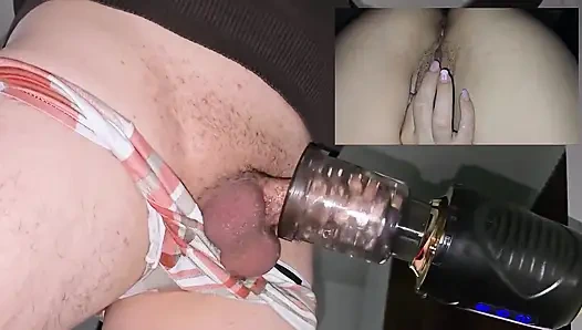 Мастурбация, наблюдая за сводной сестрой, трахающейся пальцами перед вебкамерой