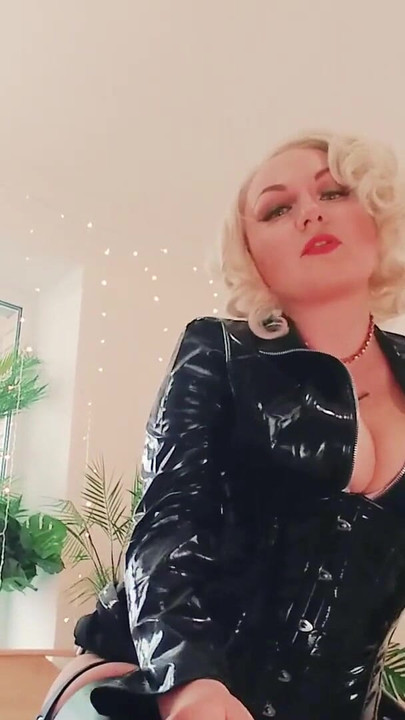 Spectacular moment from "Leash and collar: strap-on video (Arya Grander) fetish Mistress dirty talk - hot pin up blonde Domme"