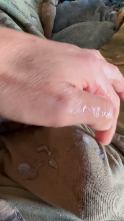 Army solider jerks off in his uniform and his roommate's military briefs and shoots a load! | Clip 1