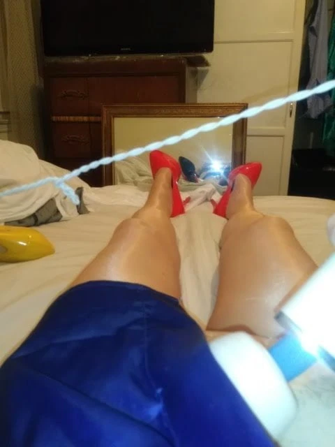 Blue lingerie sissy