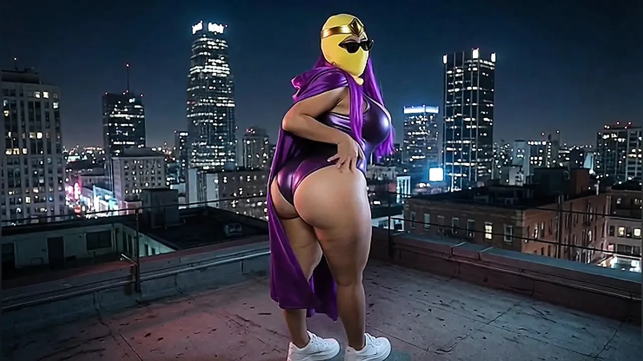 Petite Big Ass Purple Superheroine Twerking on the Rooftop