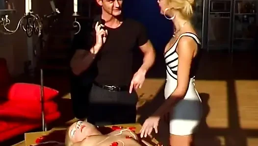 Yarak bu seksi sarışının tıraşlı amını dolduruyor