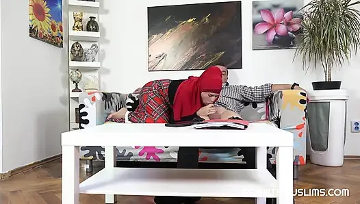 Sexy bitch in red hijab really loves hard cocks