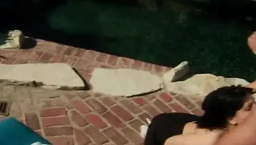 Perfect lesbo babes having fun by the pool