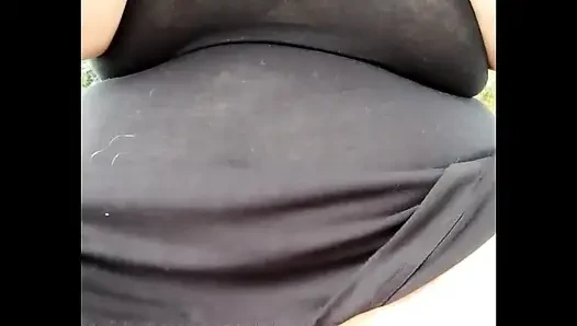 Stepmom in transparent dress without panties in public.