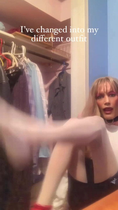 Hot sissy in pantyhose preparing for hard tool
