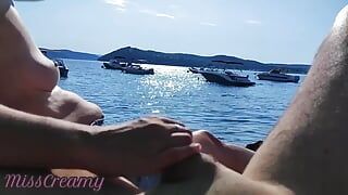 French MILF Handjob Amateur on Nude Beach in Greece to Stranger with Cumshot - Misscreamy