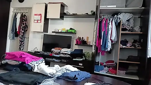 Amateur Wife Has Fun Trying on Clothes and Cutting Them.