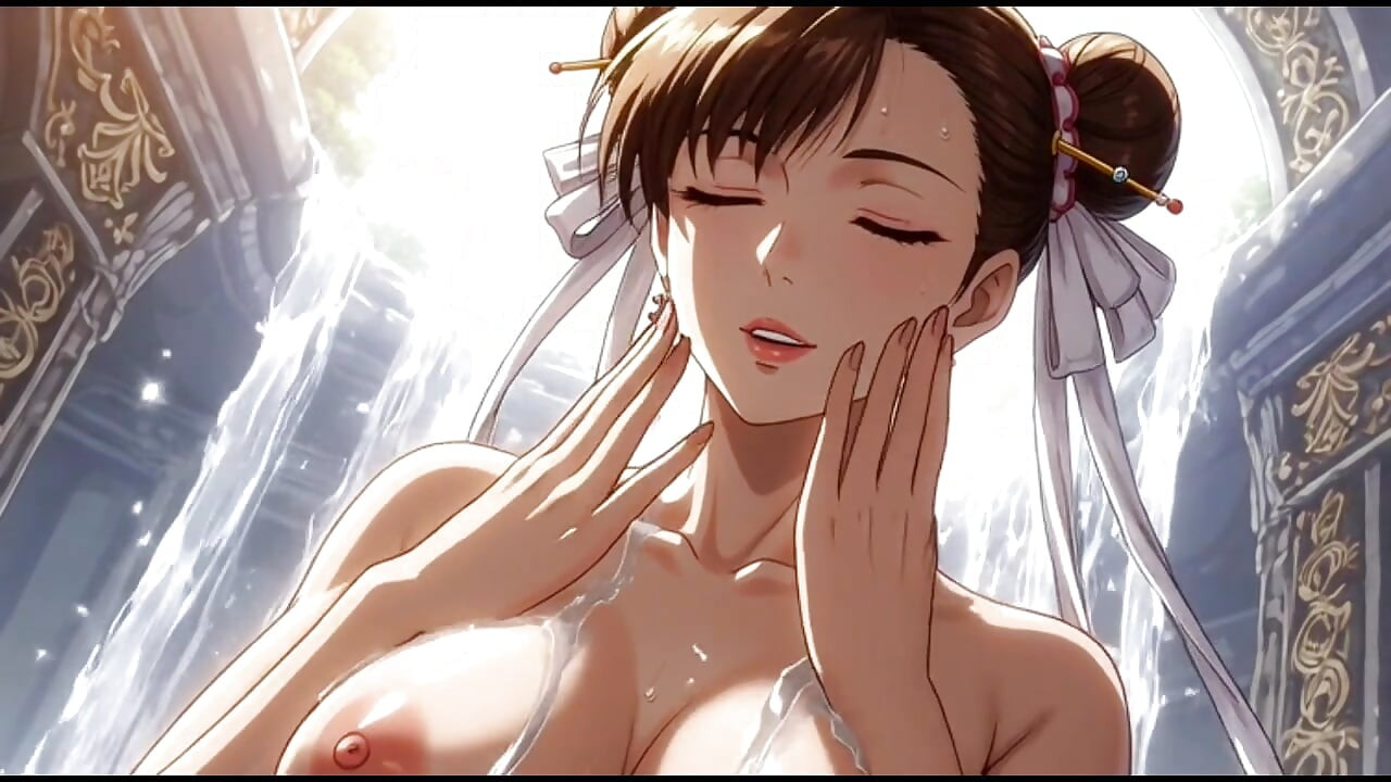 滝の中の裸の春麗(AIアニメーション)
