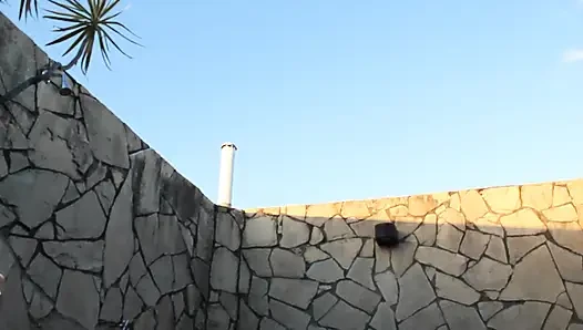 Chubby Latina with huge ass has sex on the terrace with her punk boyfriend