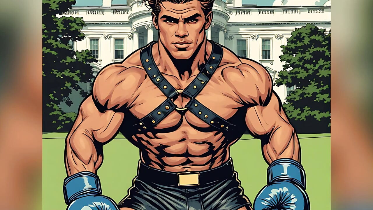 White House Lawn Fighter Bulge Comic Style Art