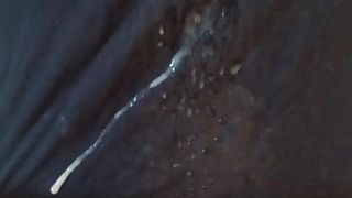 Strong precum and long squirts of cum on a black t-shirt