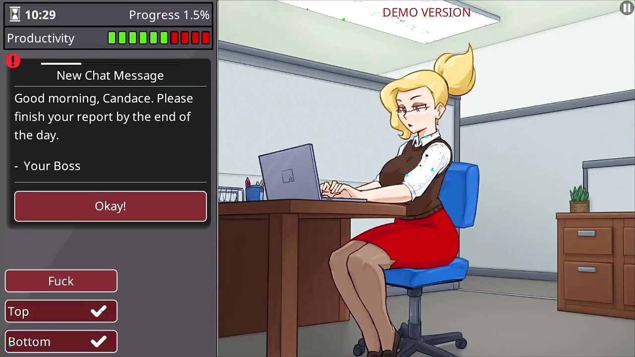 Office girl with big boobs and big ass barely working