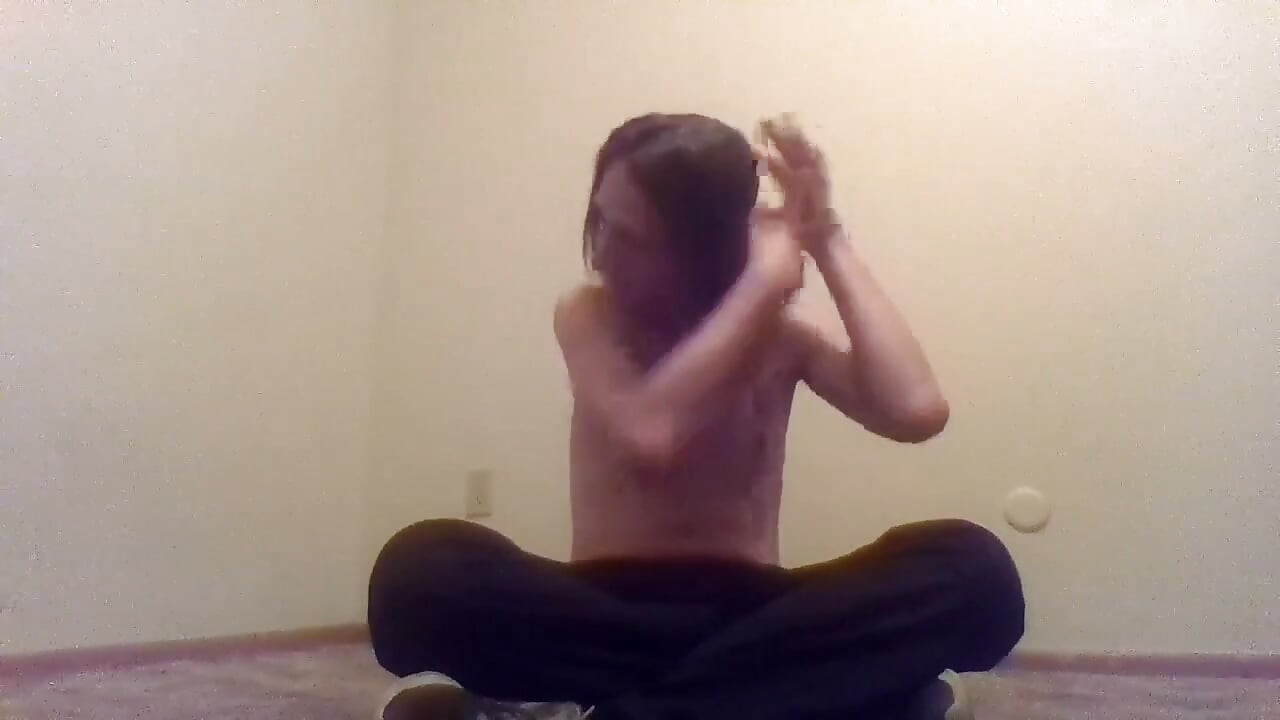 Topless Transgirl Brushing Her Own Hair