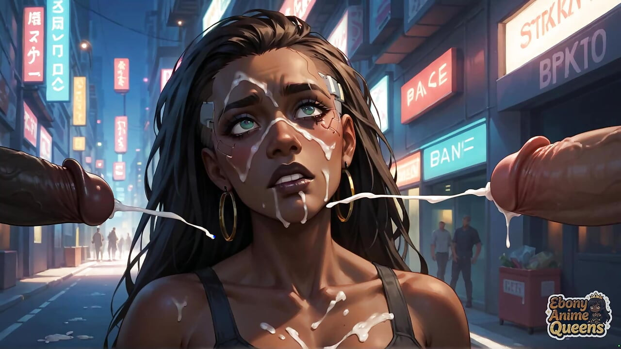 Cybernetic ébano queen's Milk Jorrando orgasmo em Neon City! Quente pornô hardcore de tons escuros!