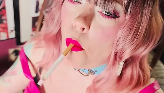 Tina Snua Is Stunning In Pink Leather & Chain Smoking - BBW OMI OME Snap Inhales Drifting Smoke