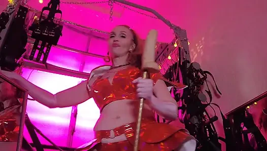 BDSM Mistress Pvc Gold Rote Vinylspielzeuge Dick Fetisch Stiefel Femdom