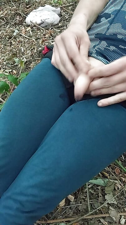 Wild jerking off at the edge of the forest, screaming with lust