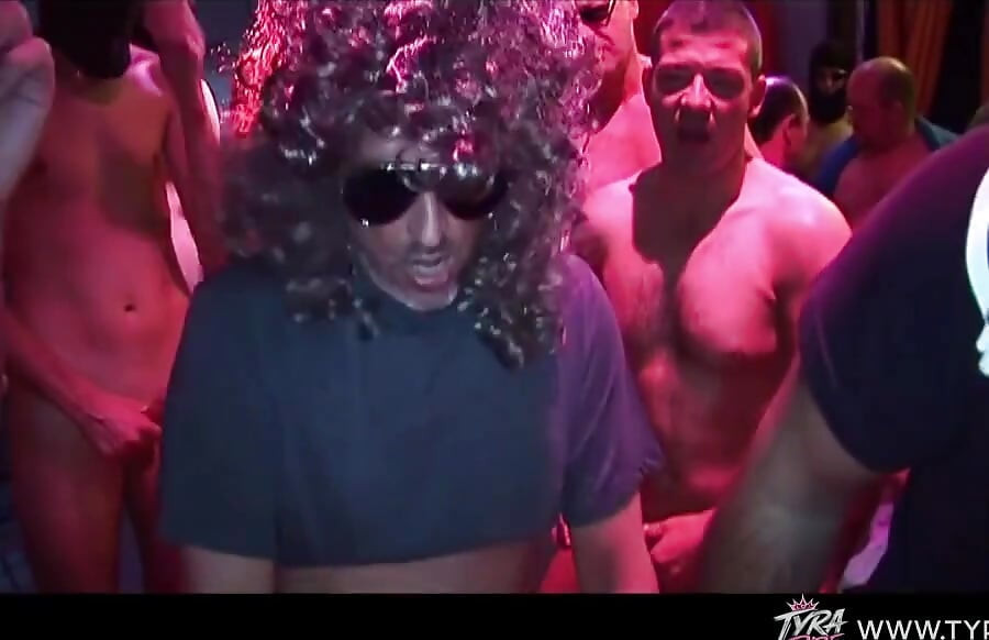 Blonde in Pink Lingerie Covered by Multiple Men at Party