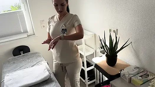 Masseuse Catches Client Jerking During Leg Massage - Then Lets Him Cum on Her Oily Tits