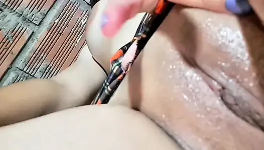 Horny stepsister playing with her pussy