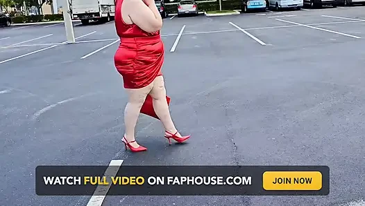 Beautiful Woman Walking Outdoors in  Parking Lot Showing off for Strangers