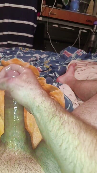 A lot of sperm constantly flowing out while I milk ny cum covered thick smooth sensitive throbbing mushroom head cut white cock