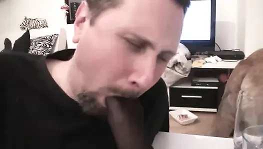 Feet in pantyhose stuffed in slave's mouth