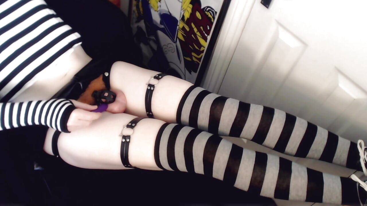 Femboy reveals whats under his tiny black skirt