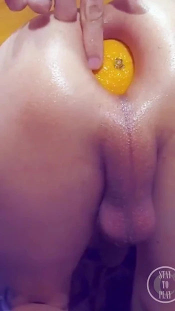 Powerful moment from "Cumming from big Orange and Dildo in my Ass and hard Fisting"