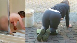 Vovó peituda curvilínea trabalha com a bunda sexy