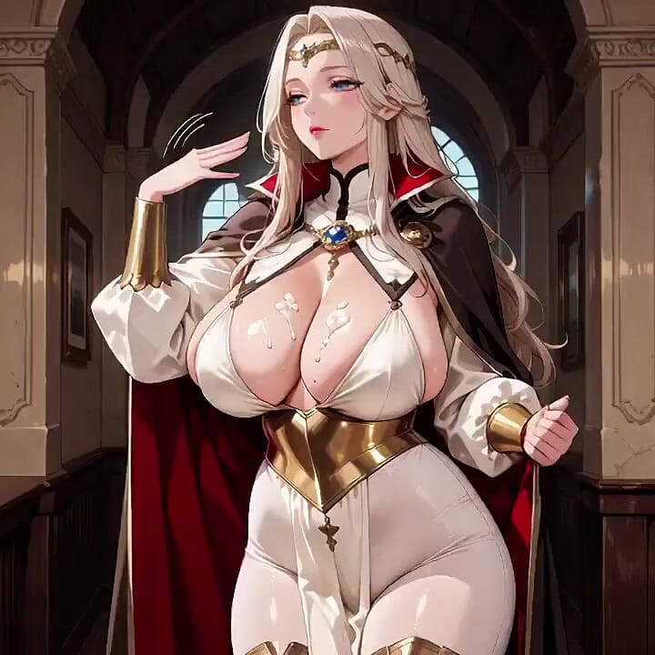 Languid Reading in a Gothic Library, White Robe and Red Cape, Hand Resting Gracefully with Half-closed Eyes.