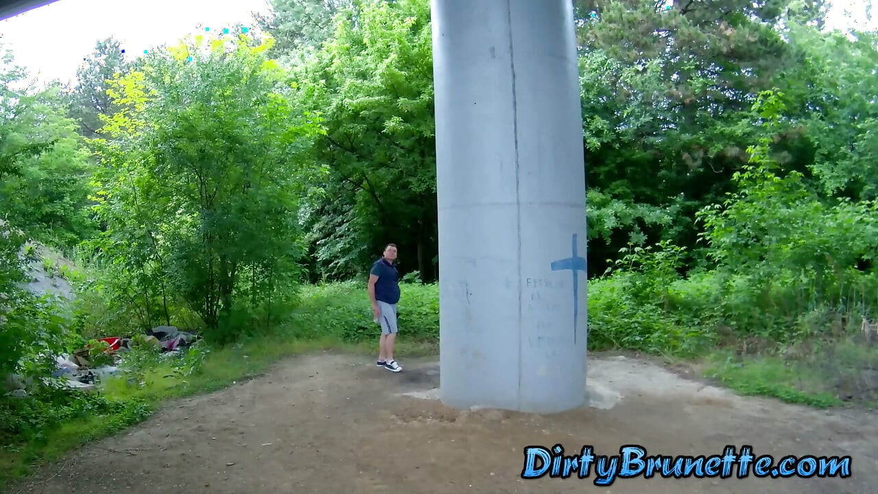 Slutty  wife suck two cocks under a bridge in a hot blowbang