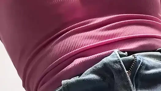 Young Blonde Flashes Wet Pussy Under Denim Skirt and Dances Link in bio.