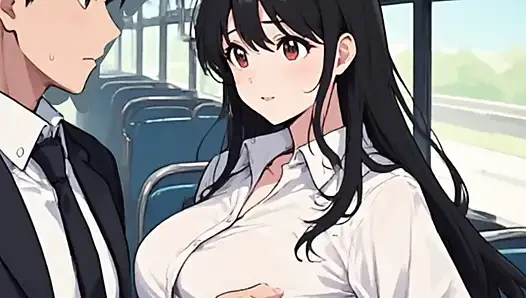 Anime-mädchen verführt mann mit zug
