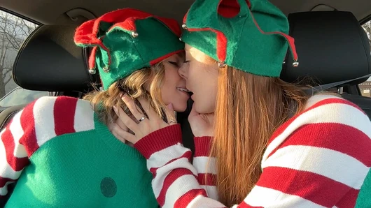 Horny elves cumming in drive thru with lush remote controlled vibrators featuring Nadia Foxx