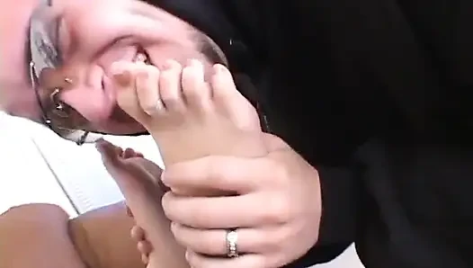Dude with glasses and a big dick fucks feet after sucking toes and getting blown