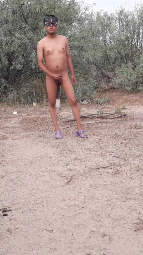 cute trans barbie strips naked in public with cute heels and slutty anal plug she needs ken's cock very hot | Clip 1