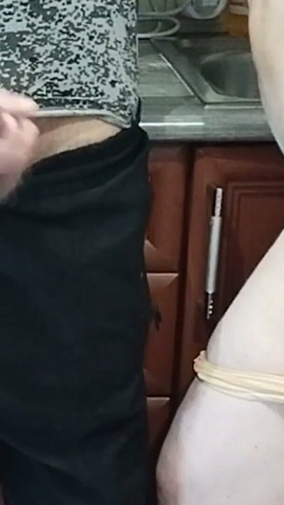hot cum in mother-in-law's mouth after jerking off a dick in the kitchen | Clip 2