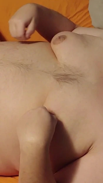 Emotional moment from "Chubby guy pinches nipples and cums"