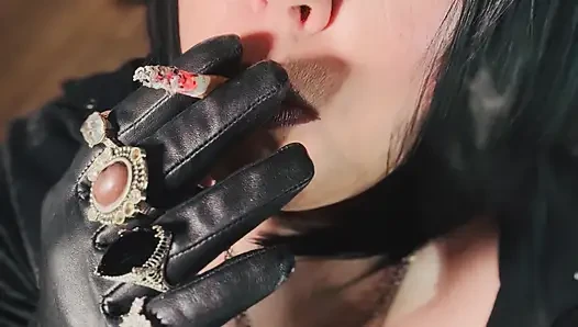 10 Rings Over My Leather Gloves! Smoking Miss Tina Snua Enjoy A cigarette With You
