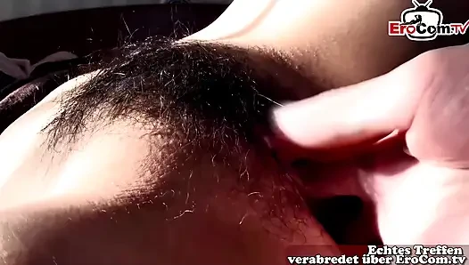 Chinese virgin with hairy pussy gets a creampie
