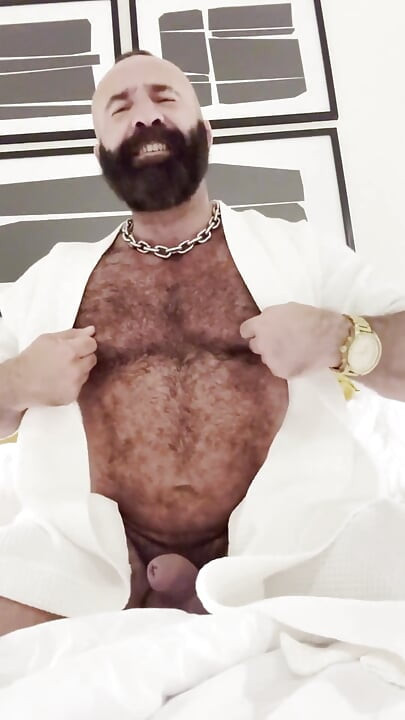 Verbal Muscle Bear Jerks His Big Cock with Cock Ring & Heavy Balls