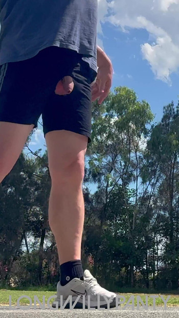 Straight guy playing outdoor basketball dick out in public