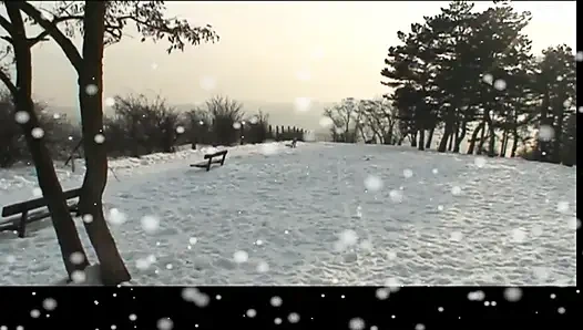 Молодую милфу трахнул и наполнил сливками в киску большой жесткий член в снегу